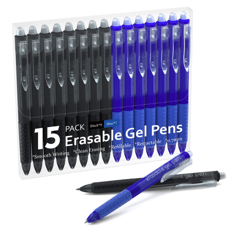 Lineon Erasable Gel Pens, 15 Pack Retractable Erasable Pens Clicker, Fine Point, Make Mistakes Disappear, 8 Black 7 Blue Inks for Writing Planner and Crossword Puzzlesâ€¦ - Image 1